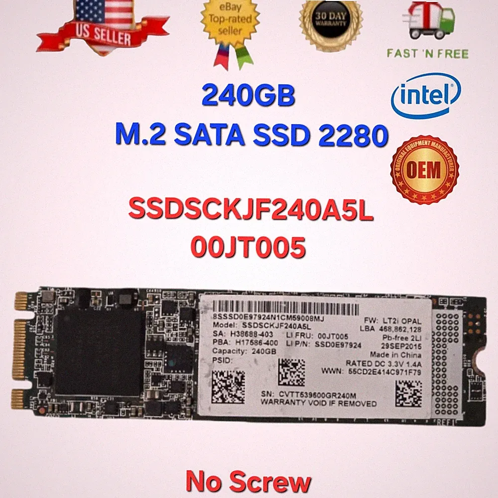 Intel 240GB M.2 SATA SSD 2280 SSDSCKJF240A5L Lenovo FRU 00JT005 Laptop Drive